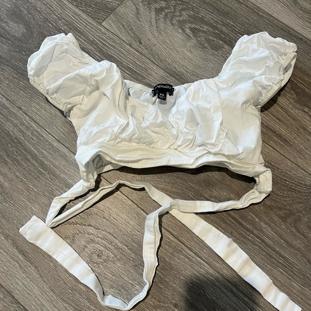 White crop top blouse from Dry Goods (originality)